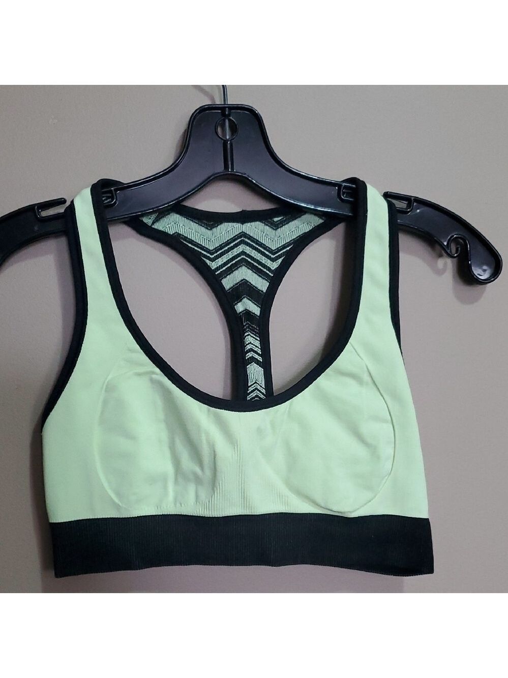 Black and Neon Green Sports Bra with Geometric Racerback Size 2